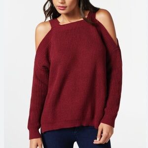 Hollister Knit Off Shoulder Sweater (L, Burgundy)